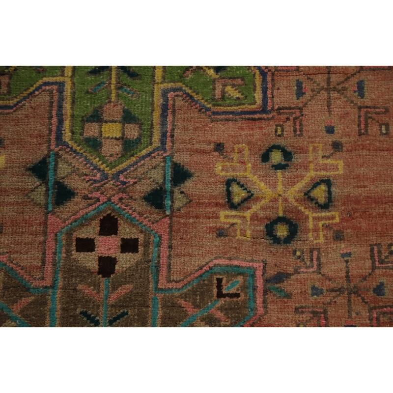 Hand Knotted Oriental 100% Wool Carpet Traditional Geometric Oranges & Rust Ardebil Runner Rug - 9' 10'' X 3' 3''