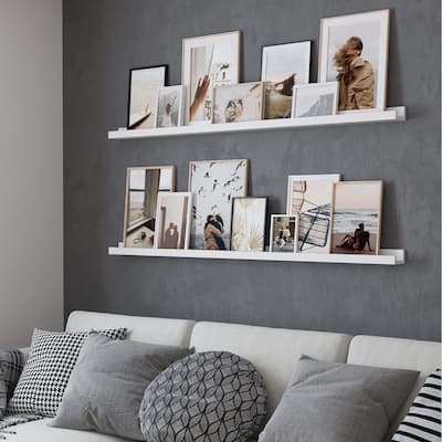 Wallniture Denver 56 Inch Floating Shelves, White Picture Ledge (Set of 2)