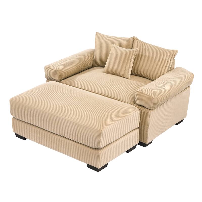 Roomfitters 54.3" Oversized Cloud Modular Sofa & Ottoman, Corduroy Deep Seat Couch with Thick Armrests