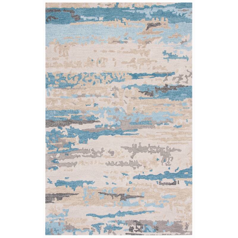 SAFAVIEH Handmade Soho Shaquita Modern Wool Rug - 6' Square - Beige/Blue