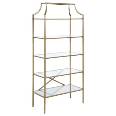 Serena 70-inch 5-shelf Glass Bookshelf Gold - 31.50" x 15.25" x 70.00"