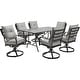 preview thumbnail 1 of 18, Hanover Lavallette 7-Piece Dining Set in Silver Linings with 6 Swivel Rockers and a 66" x 38" Glass-Top Table Grey