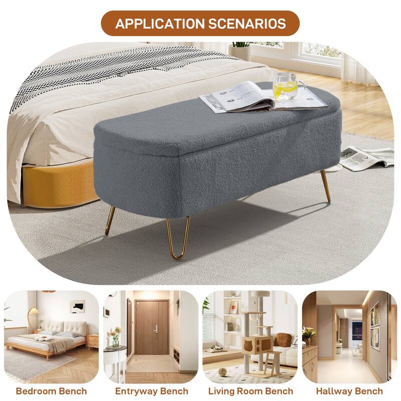 Ouyessir Modern Sherpa Storage Bench, Ottoman with Storage
