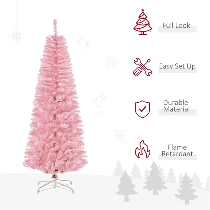 Pink Plastic Steel Slim Pencil Christmas Tree with 618 Tips and Stand - 27" Dia x 72" H