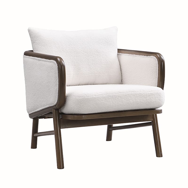 Sherpa Fabric Wooden Accent Chair