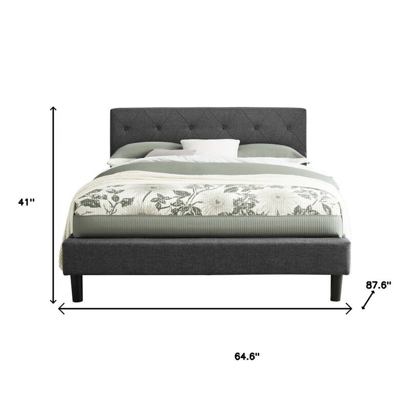 HomeRoots Gray Tufted Upholstered Queen Bed Frame