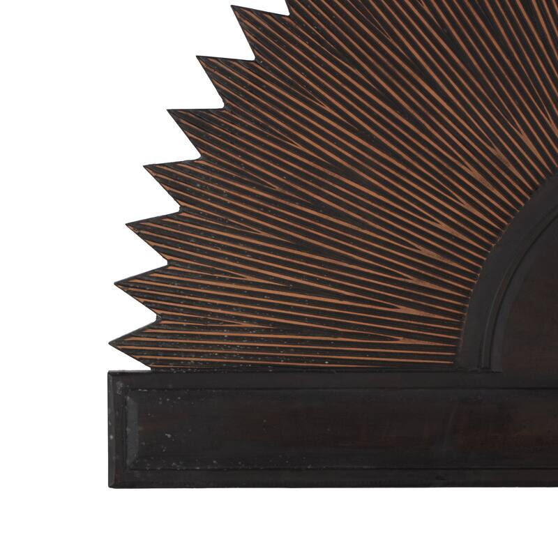 Dark Brown Wooden Large Sun Home Wall Decor with Copper Accents