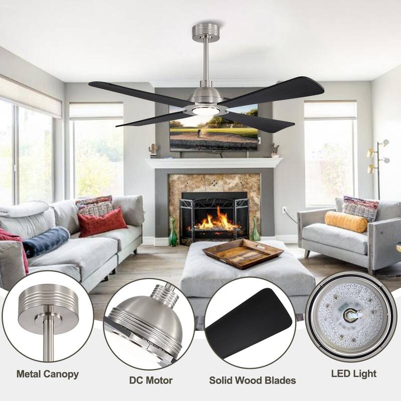 MLiAN 56" 4 Blades Indoor LED Ceiling Fan with Remite Control - 56 inch