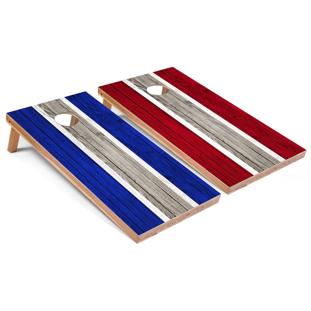 Royal and Red Striped Premium Cornhole Boards with LED Lights