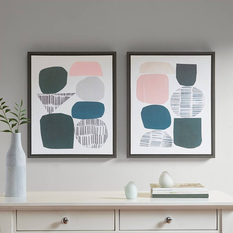 Grey Rock Garden Gel Coat Framed Canvas 2 Piece Set - Black