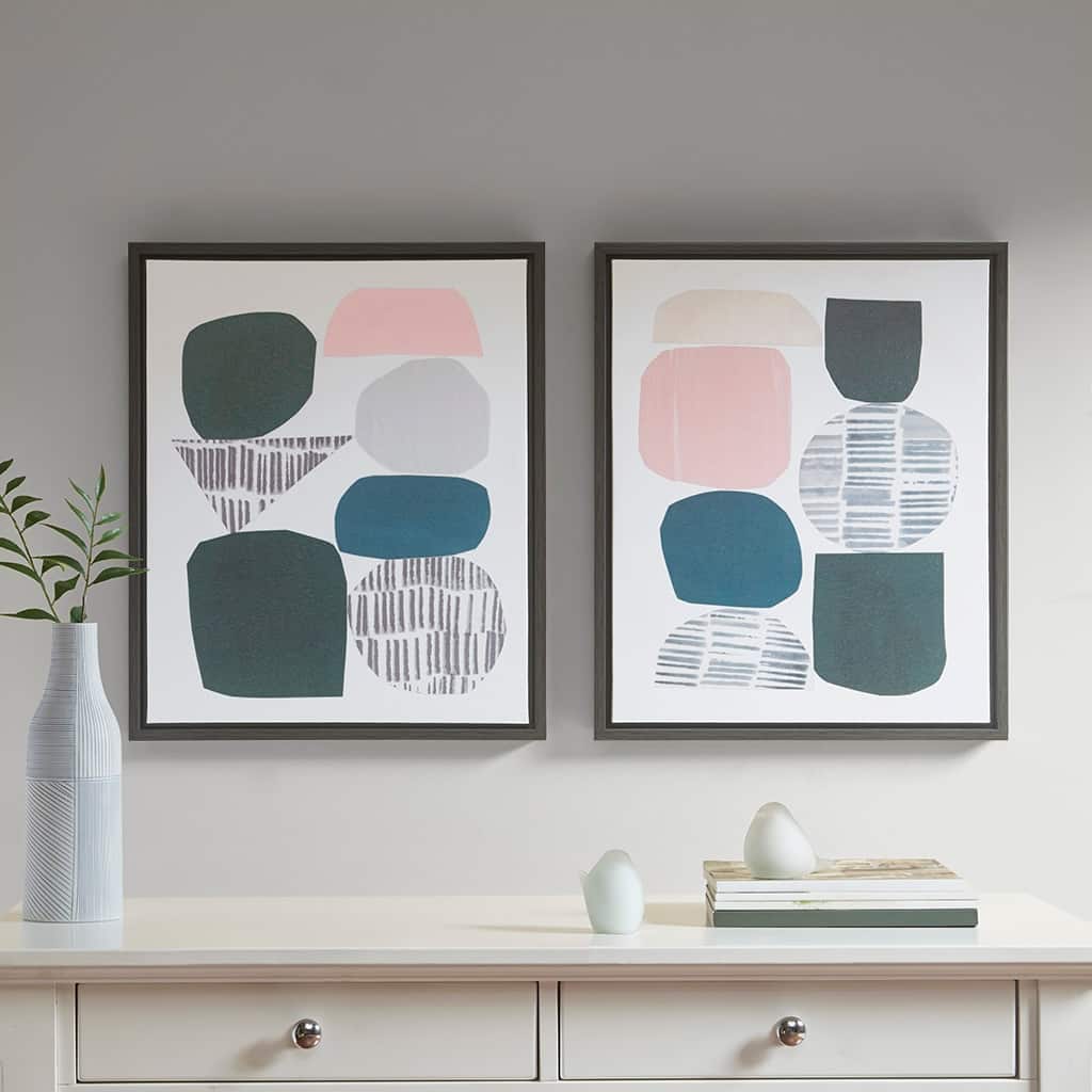 Grey Rock Garden Gel Coat Framed Canvas 2 Piece Set - Black
