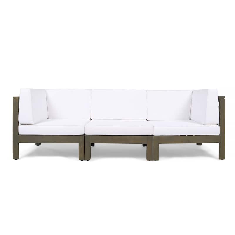 Brava Outdoor Cushioned Acacia Wood Sofa by Christopher Knight Home - gray  + white cushion