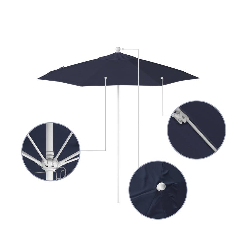 California Umbrella 7.5' Rd.. Aluminum Frame, Fiberglass Rib Market Umbrella, Push Open, White Finish, Olefin Fabric
