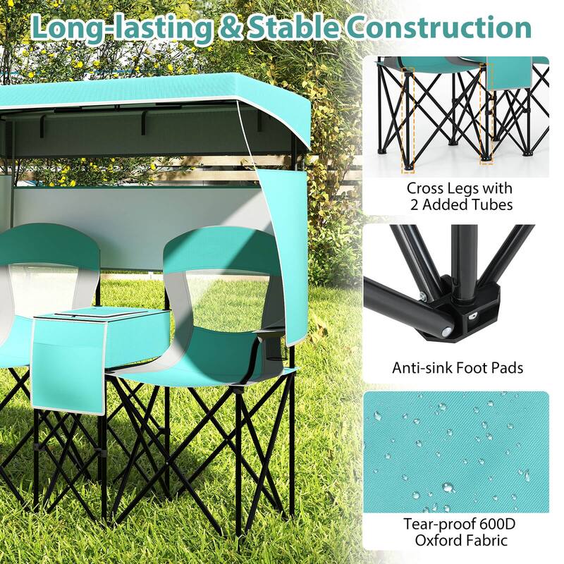 Costway Double Beach Chair with Adjustable Canopy Oversized Folding