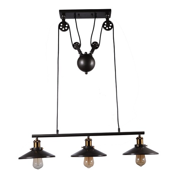 Shop 3 light adjustable black industrial pulley pendant lamp light ...