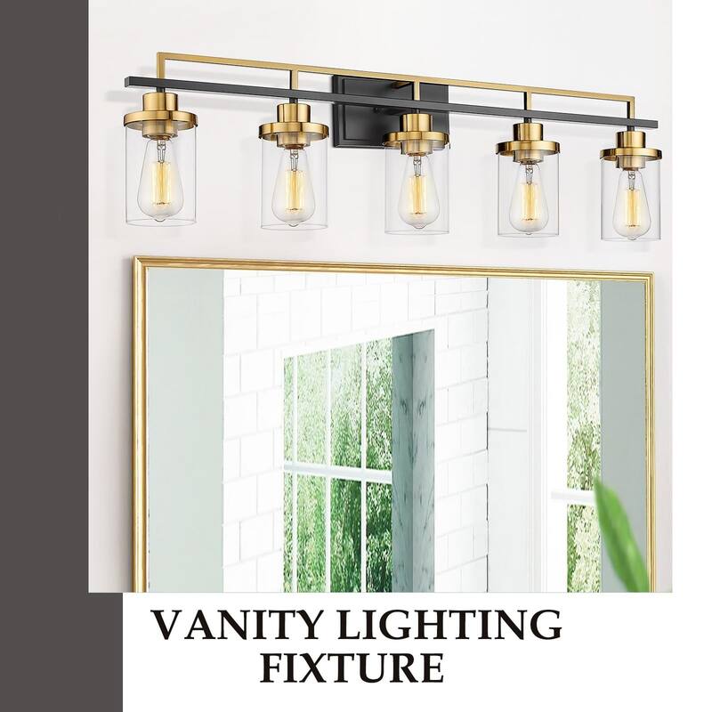 5/6-Light Vintage Bathroom Vanity Light,Black and Gold with Clear Glass