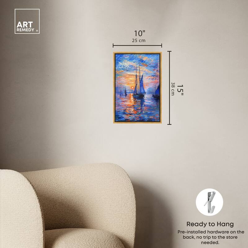 Art Remedy Night Sea Breeze Framed Sailing 1 Piece Canvas Wall Art