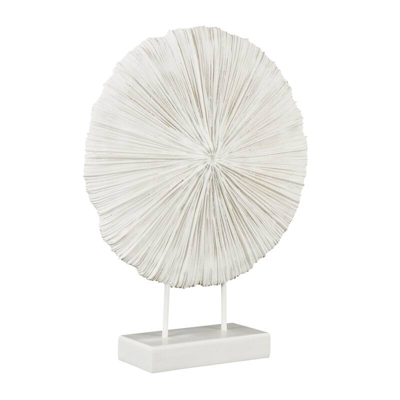 Cream Resin Textured Round Coral Decorative Sculpture with Elevated Stand