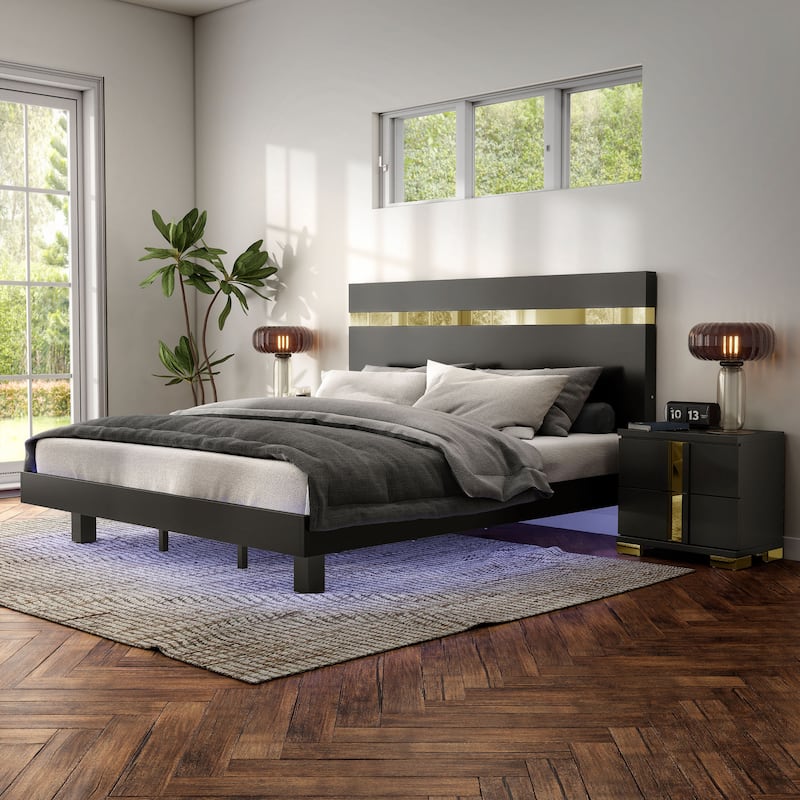 Furniture of America Halifax Modern 3-Piece Wood Platform Bedroom Set with Underbed LED