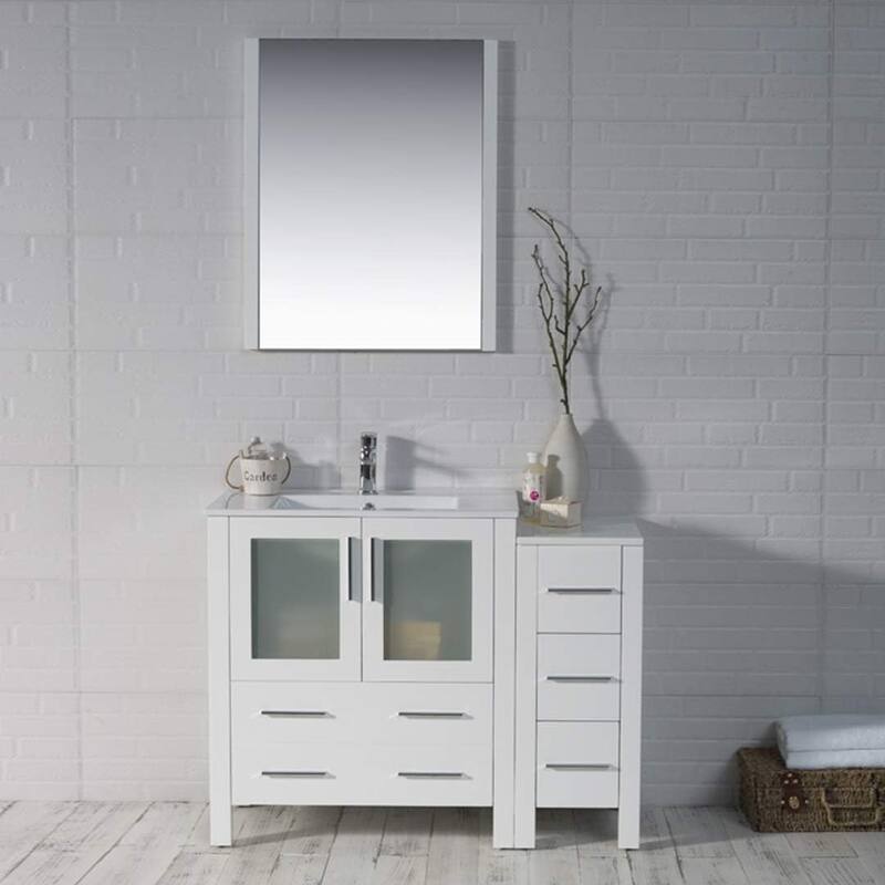 Blossom 42" Solid Wood Bathroom Vanity w/ Ceramic Sink & Side Cabinet