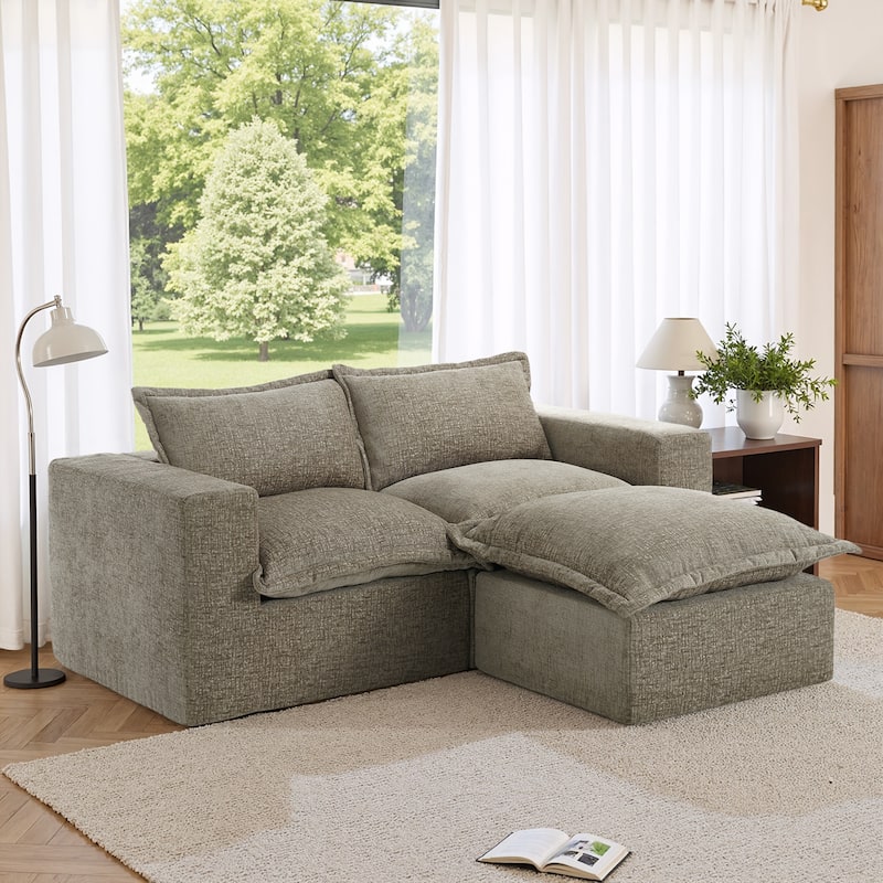 Chenille No Assembly Modular Sectional Sofa Cloud Couch with Ottoman - Camel-3Piece