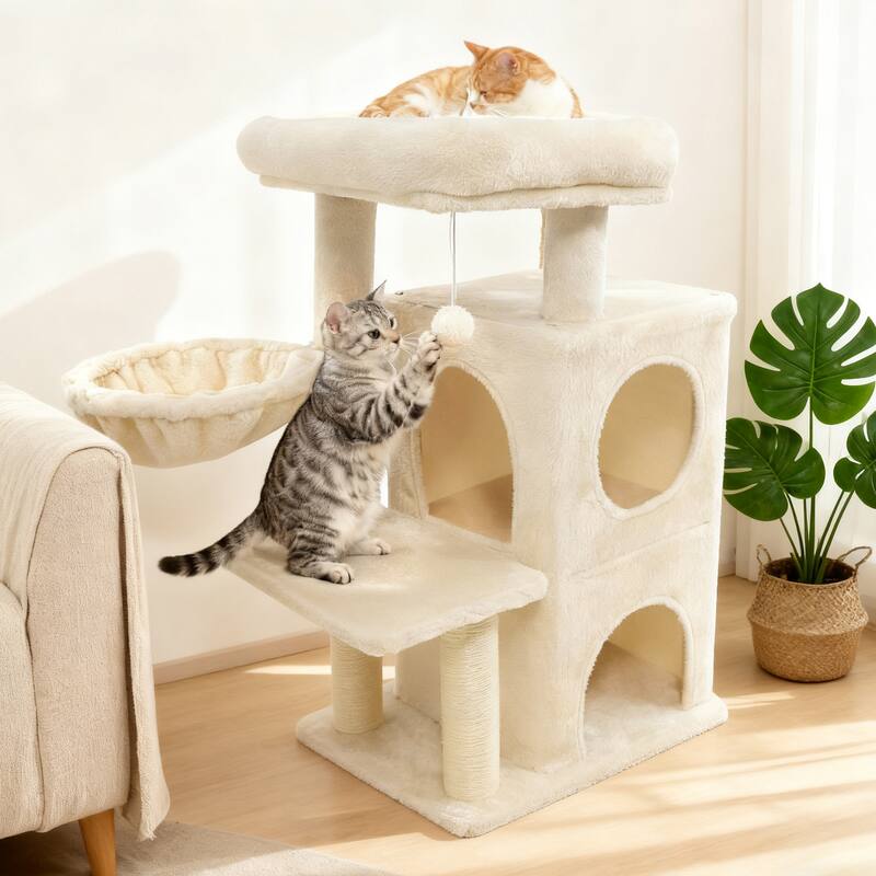 Gymax 33.5'' Cat Tree w/ 2-Tier Condo Padded Plush Top Perch Sisal