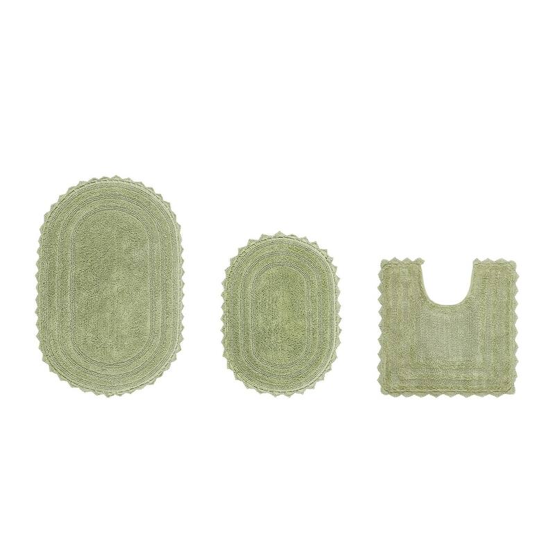 Better Trends Bath Rugs Set 100% Cotton Soft & Water Absorbent Tufted Bathroom Rug for Shower, Sink Bath Mats Lilly Crochet - 3 Piece Set (17" x 24" | 20" x 20" | 20" x 32") - Sage