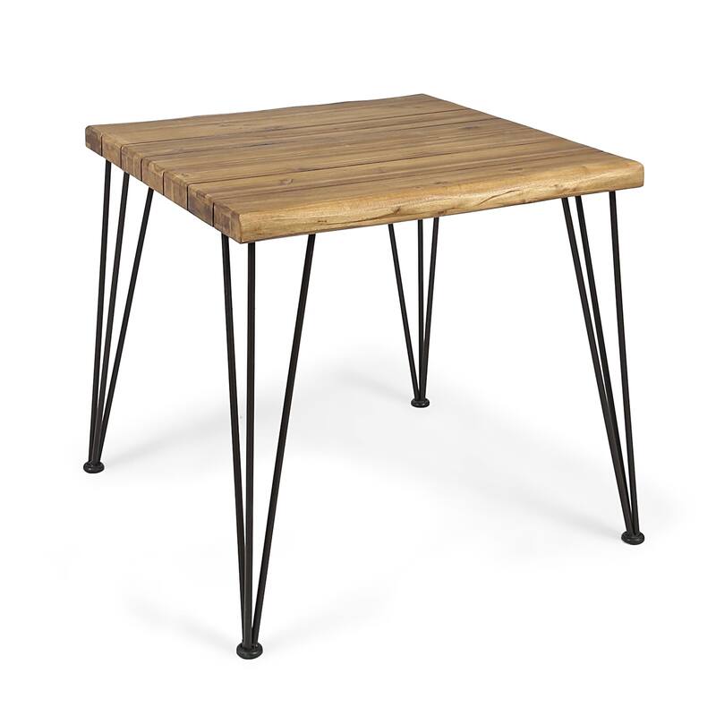 32.5" Outdoor Industrial Wood and Metal Small Square Dining Table