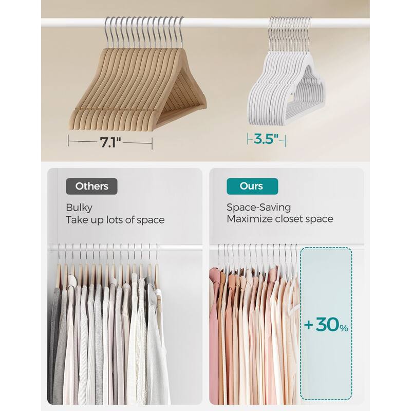 Space-Saving Velvet Anti-Slip Coat Hangers with Shoulder Notches and Swivel Hook