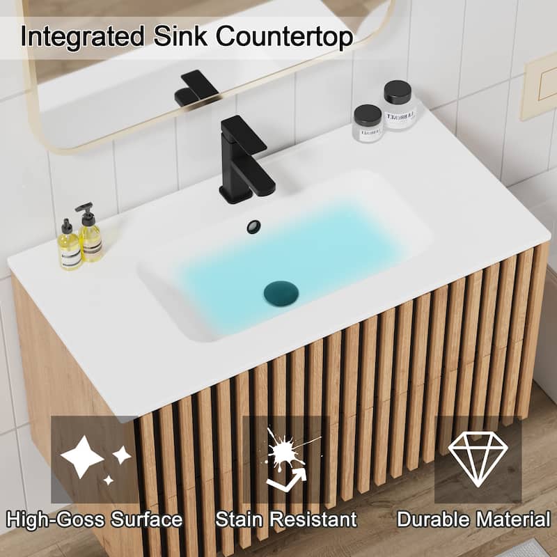 Wall Mounted Bathroom Vanity Set Mid-Century Storage Cabinet with Ceramic Sink