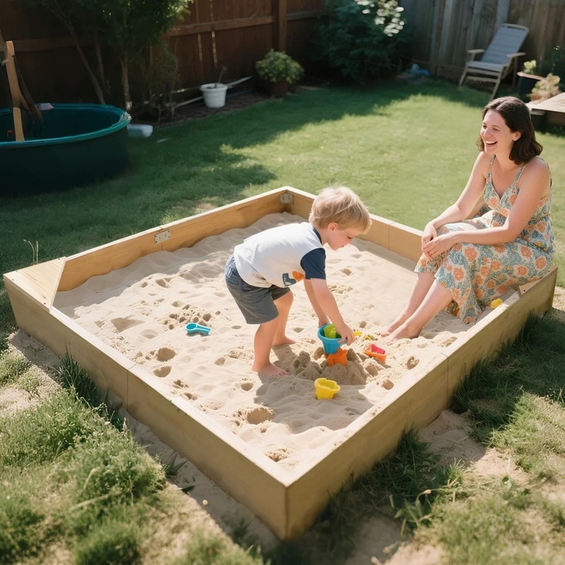 Kids Sand Box, 2 in 1 Outdoor Wood Sandbox with Cove, Two Corner Seats