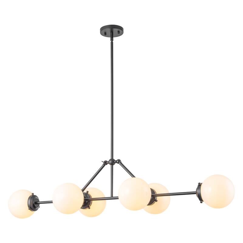 6-Light Dimmable Modern Metal & Glass Pendant Light with Adjustable Rods for Dining Room