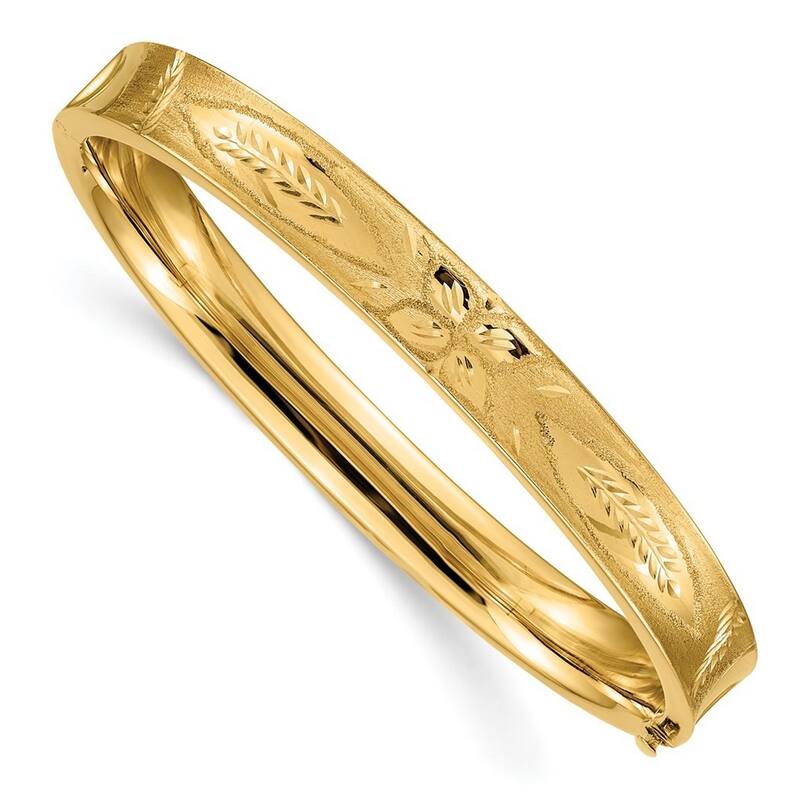 Curata 14k Yellow Gold 5/16" Sparkle Cut Concave Hinged Bangle Bracelet