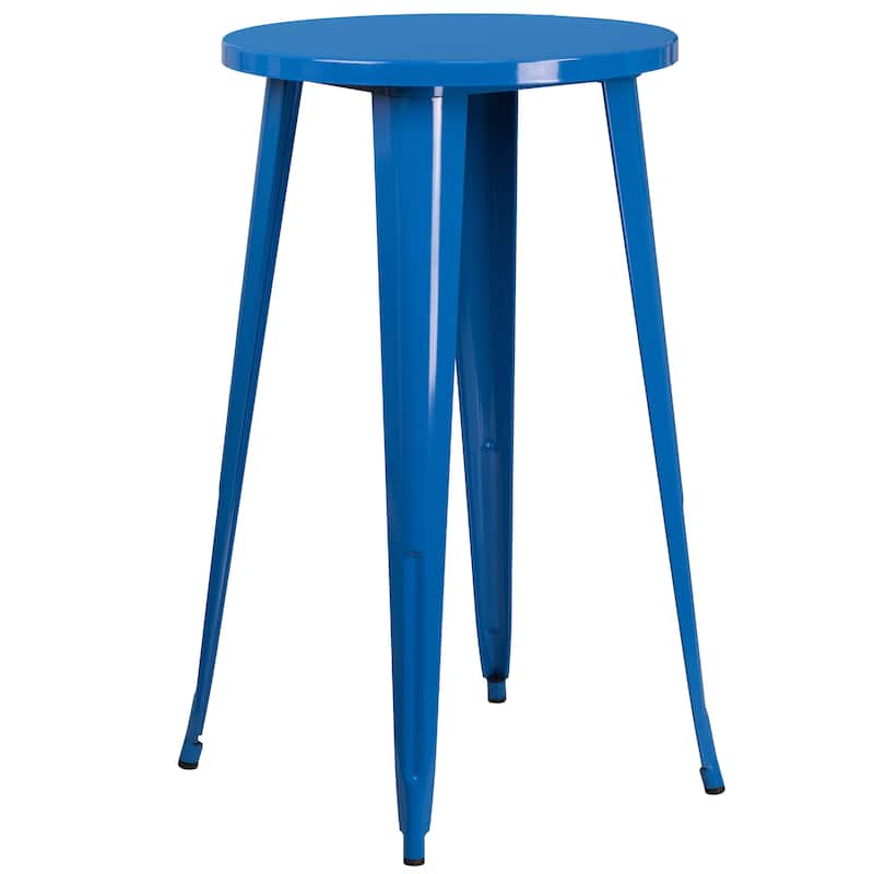 24'' Round Metal Indoor-Outdoor Bar Table Set with 4 Vertical Slat Back Stools