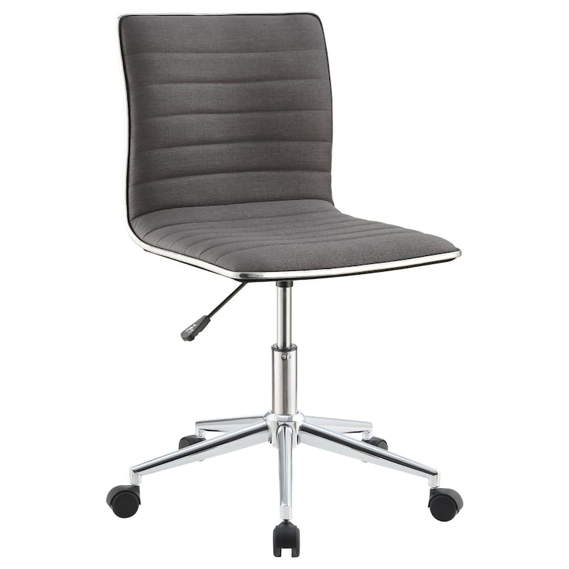 Modern Grey Armless Office Chair with Chrome Base and Caster Wheels, Adjustable Height