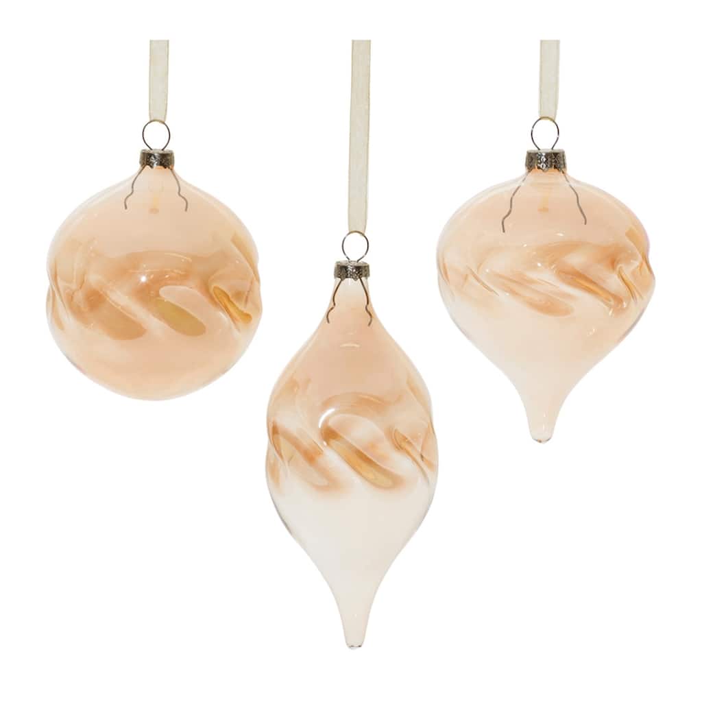 Swirled Glass Christmas Drop Ornaments - 5" - Amber - 12ct