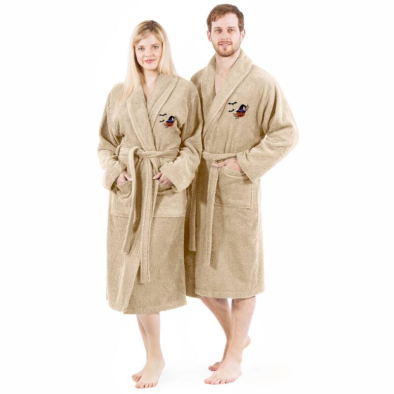 Authentic Hotel and Spa 100% Turkish Cotton Unisex Terry Bath Robe with Pumpkin Head Embroidery