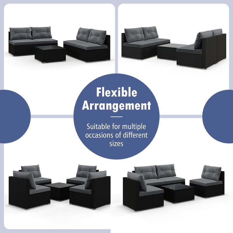 Gymax Set Of 5 Outdoor Furniture Set w/ Seat & Back Cushions Tempered