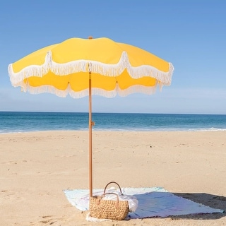 MAISON ARTS 7ft Patio Fringe Umbrella Outdor Tassel Beach Umbrella with Push Botton Tilt UPF50+