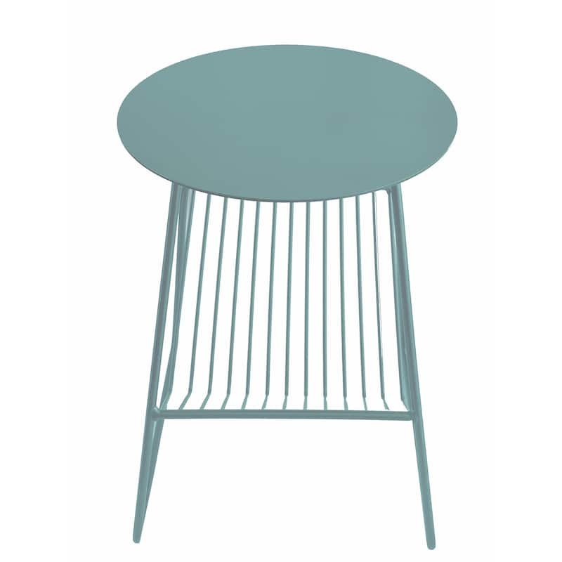 Zeo Side End Table w Magazine Rack, 14 Inch Round Top, Sage Green
