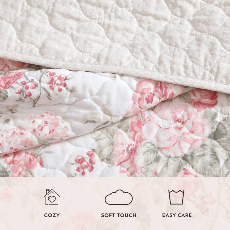 Laura Ashley Rosemoore Cotton Reversible Green Quilt Set