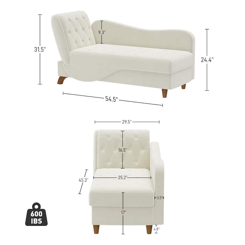 Ouyessir Upholstered Storage Chaise Lounge Chair with Left Armrest & Lumbar Pillow