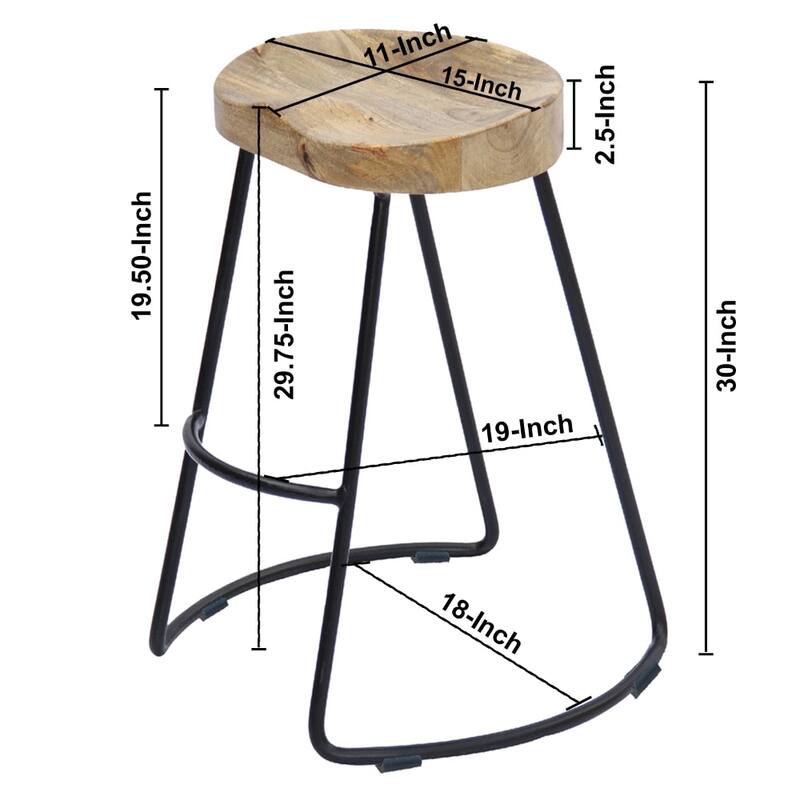 Classy Wooden Barstool With Iron Legs (Large) - 30 H x 20 W x 16 L