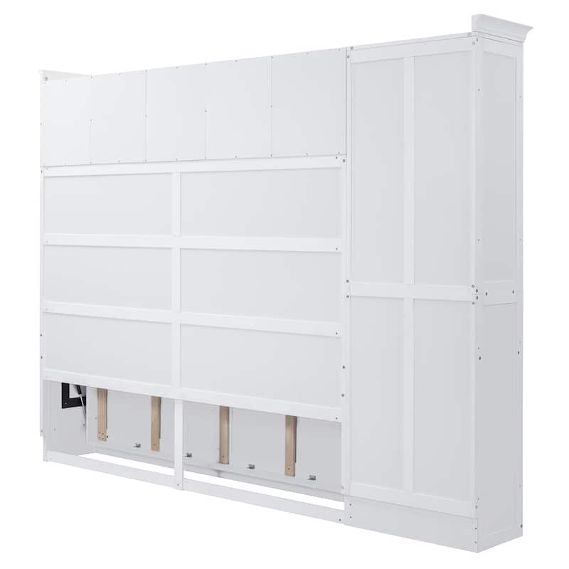 Space-Saving Queen Size Murphy Bed with Integrated Cabinets and Storage, White