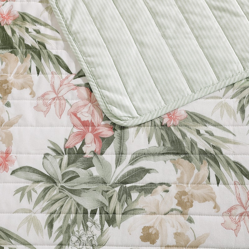 Tommy Bahama Island Orchid Coton Reversible Pink Quilt Set
