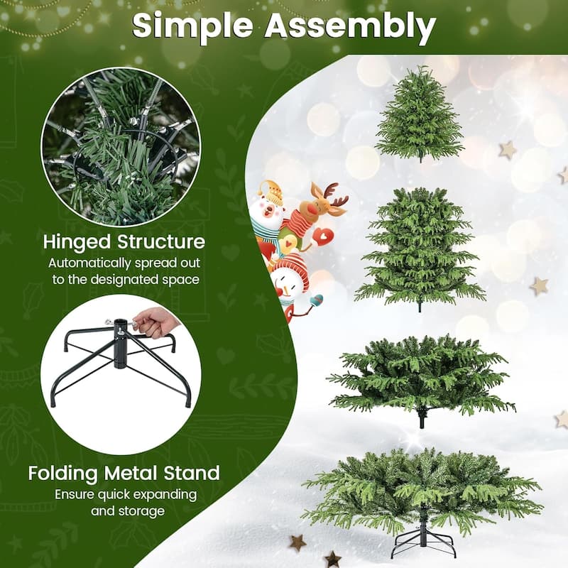 6/7/8 FT Pre-lit Artificial Christmas Tree Hinged Xmas Tree w/ Lights