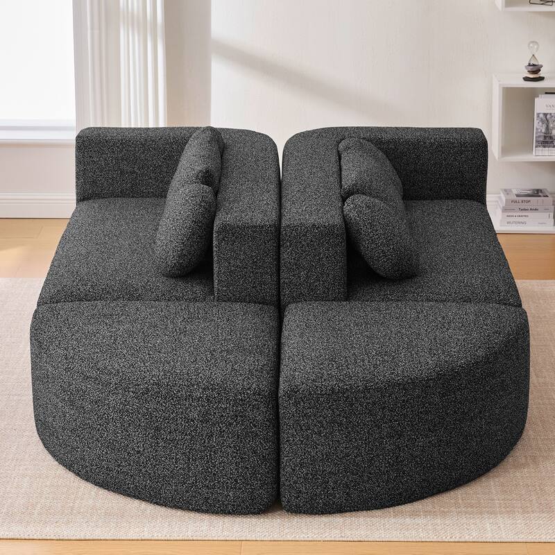 Curved Modular Sectional Boneless Upholstered Sofa Convertible Sleeper Sofa Bed, Free Combination, Boucle Deep Seating Sofa
