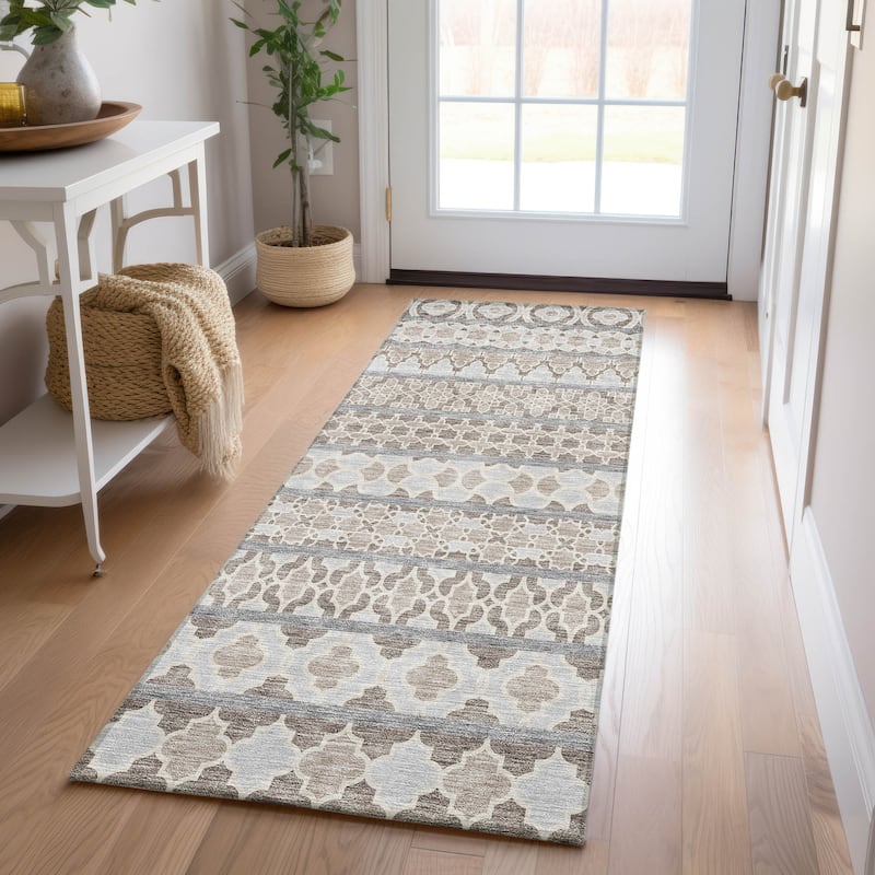 Machine Washable Indoor/ Outdoor Chantille Stripe Boho Rug