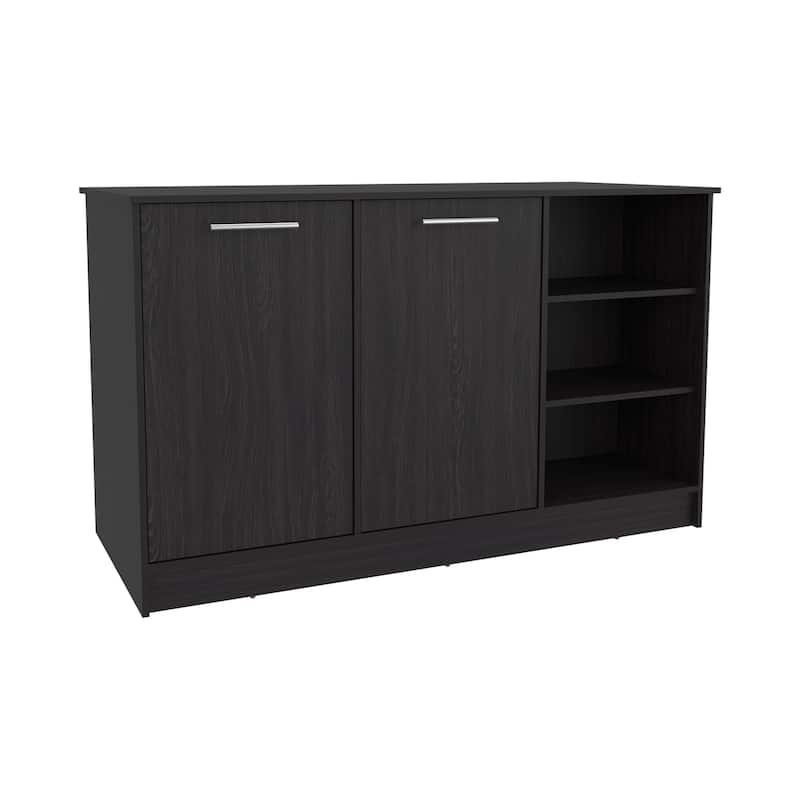 Kitchen Island Two Cabinets, Three Open Shelves - Black
