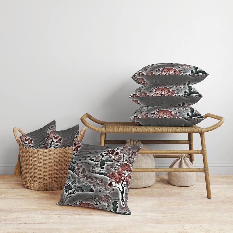 Leaf Magic Stories Faux Suede Reversible Throw Pillow Grey and Red